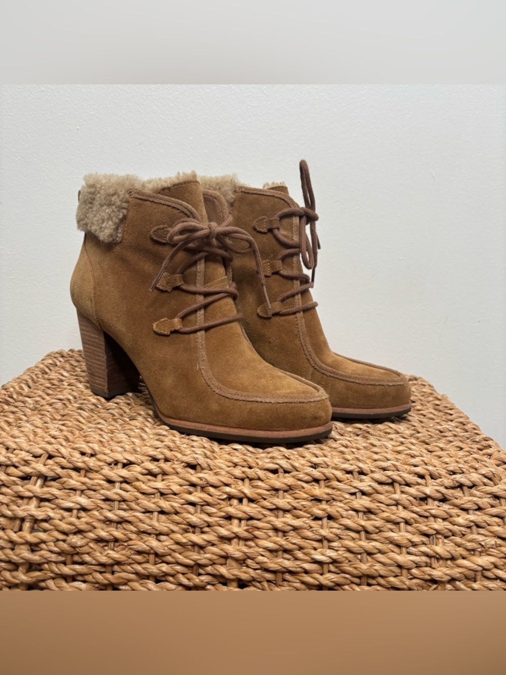 UGG Analise Heeled Ankle Boots Shearling Lace-Up Women’s Size 7.5
